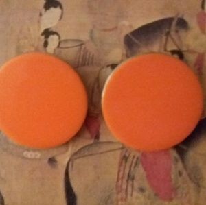VINTAGE 1980's TANGERINE Enameled Clip On Earrings